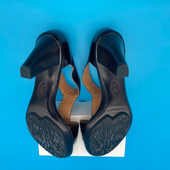 Söfft Brown Patent Crinkled Leather T-Strap Heeled Sandals Pumps Size 10M - Picture 11 of 14